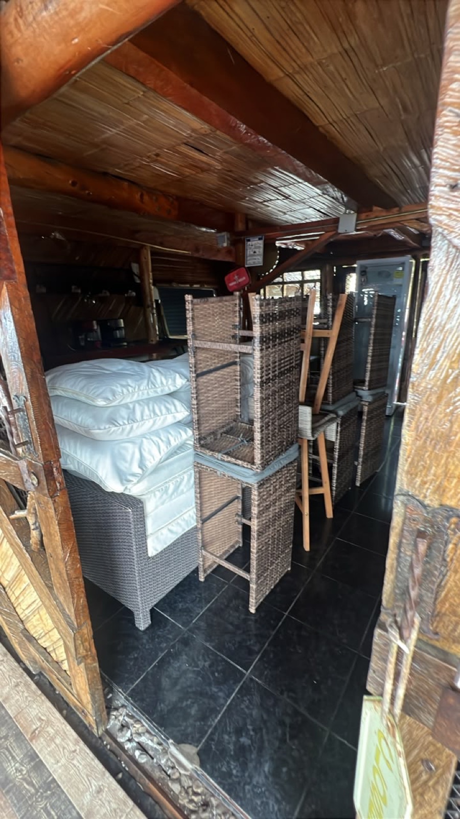 Bedding and furniture staged for the lofts