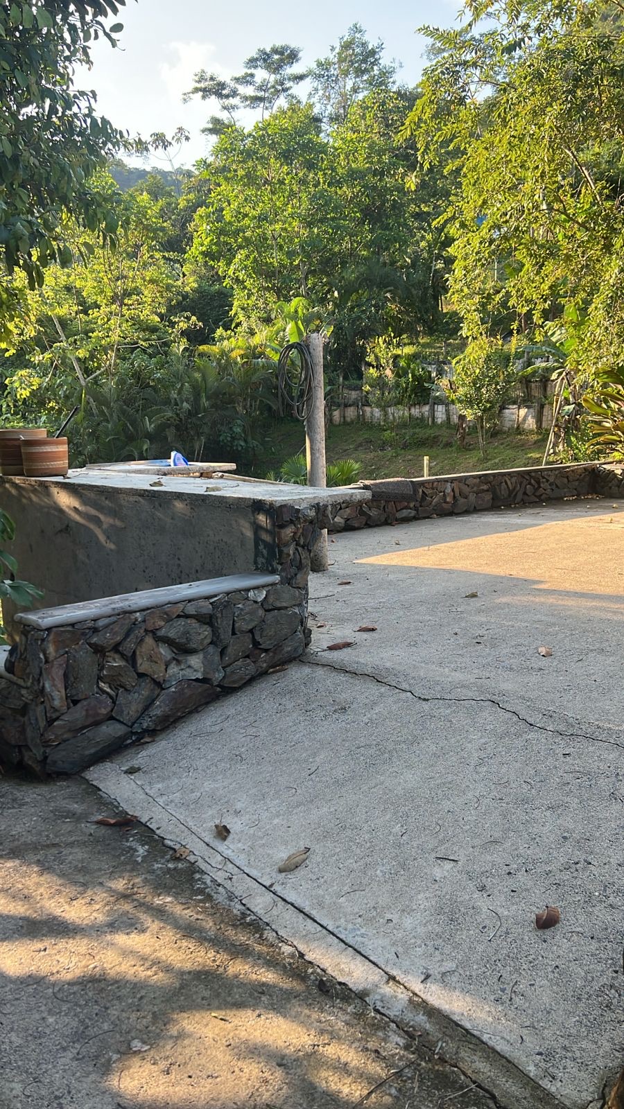 Stone bench on the upper terrace